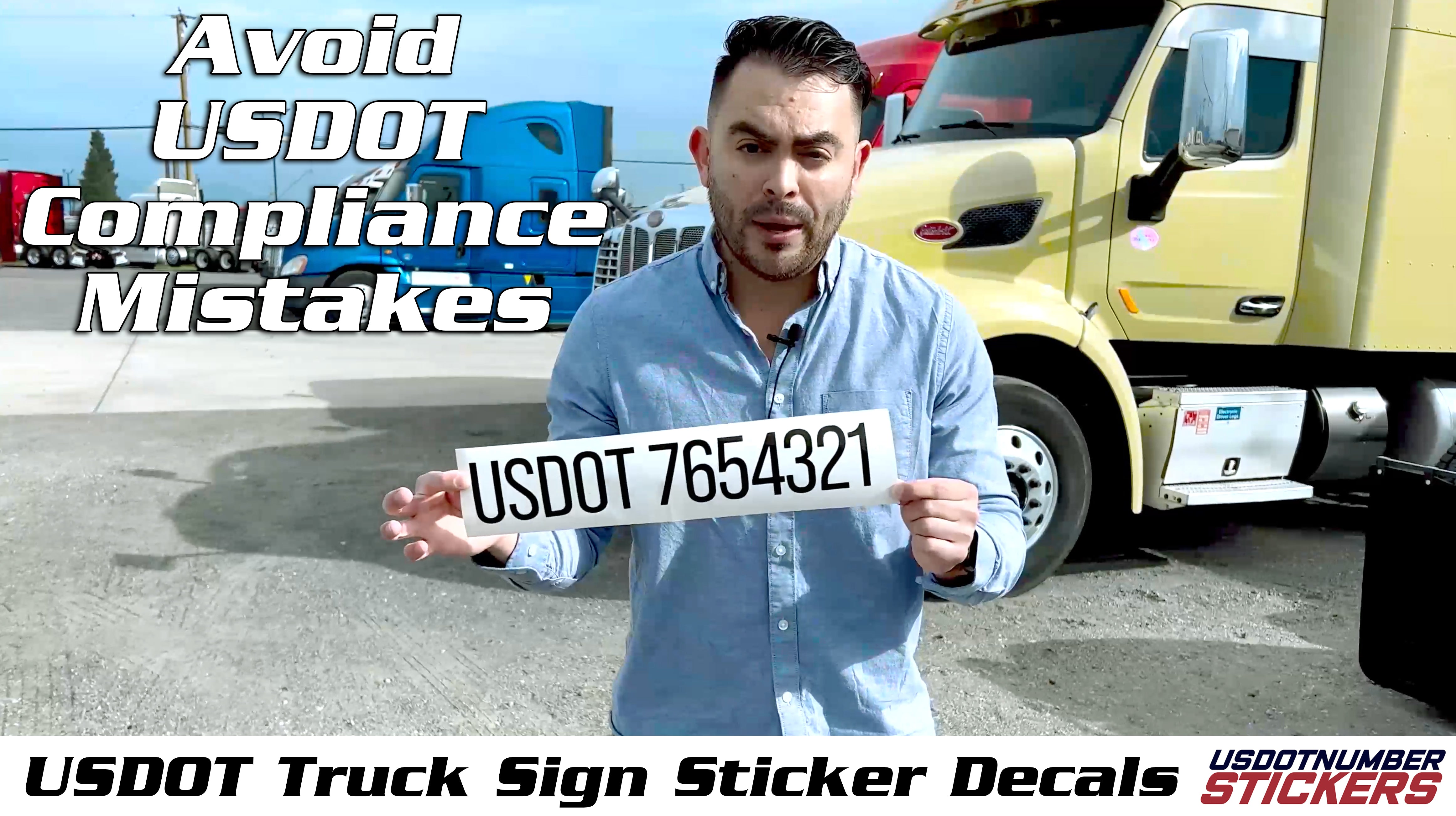 man holding usdot lettering truck sign