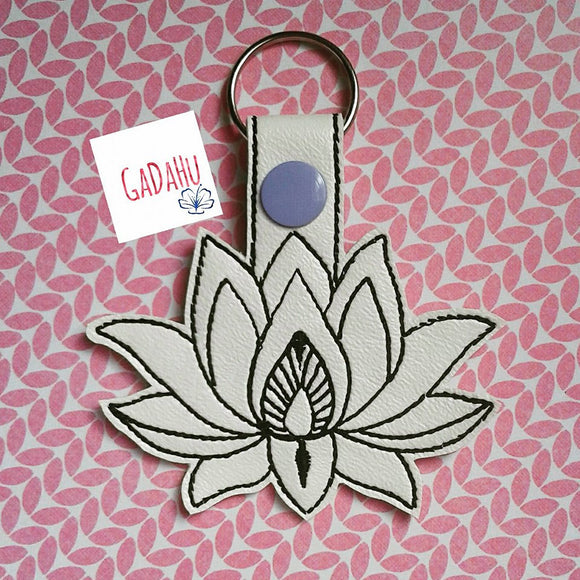 Lotus Flower Key Fob Snap Tab Embroidery Design Gadahu