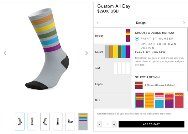 screenshot of the DeFeet cycling sock custom sock designer portal
