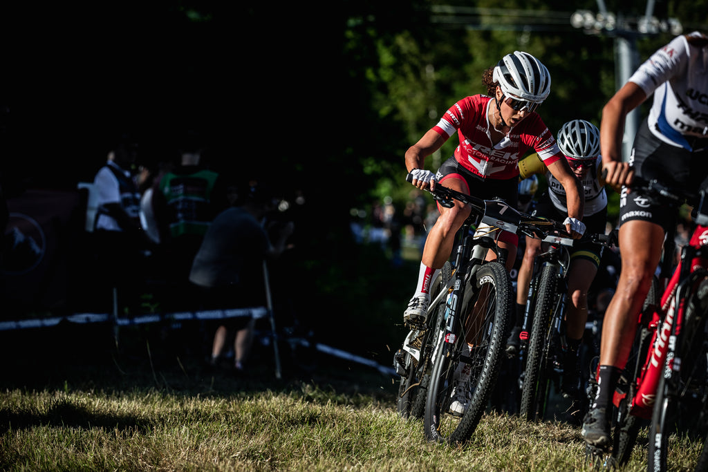 Trek Factory Racing rider Jolanda Neff racing at the mountain bike World Cup events in Mt. St. Anne, Quebec