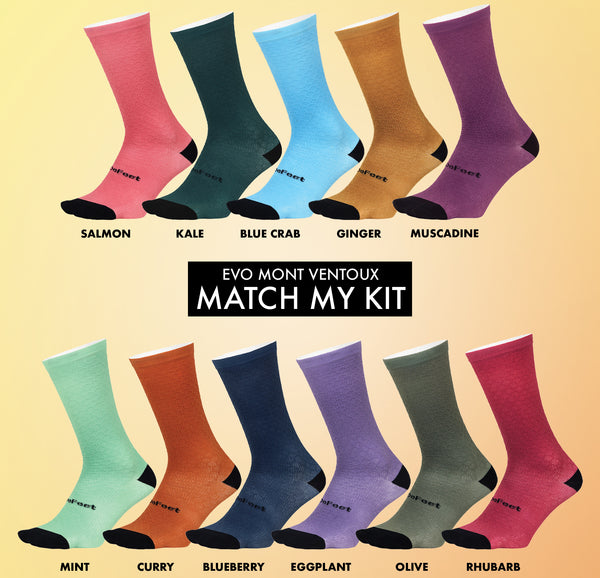 11 DeFeet Evo Mont Ventoux cycling socks in different solid colors