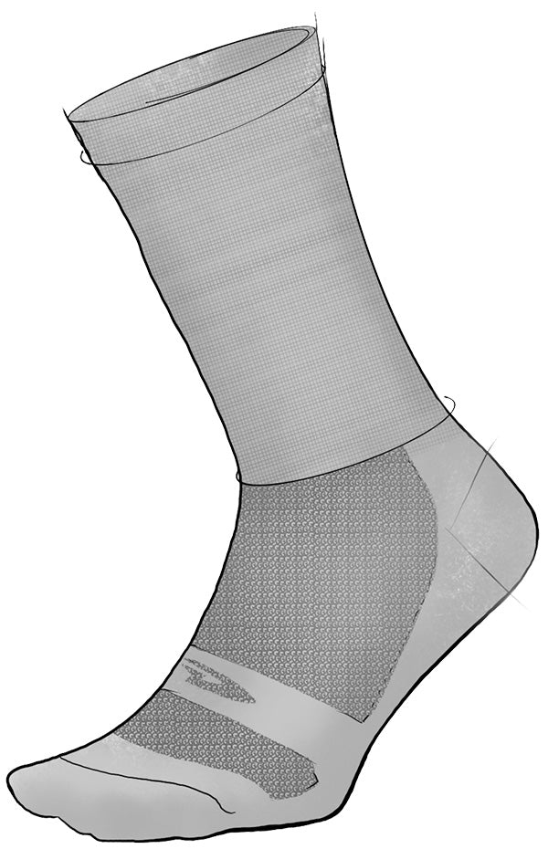a technical drawing of an Aireator cycling sock