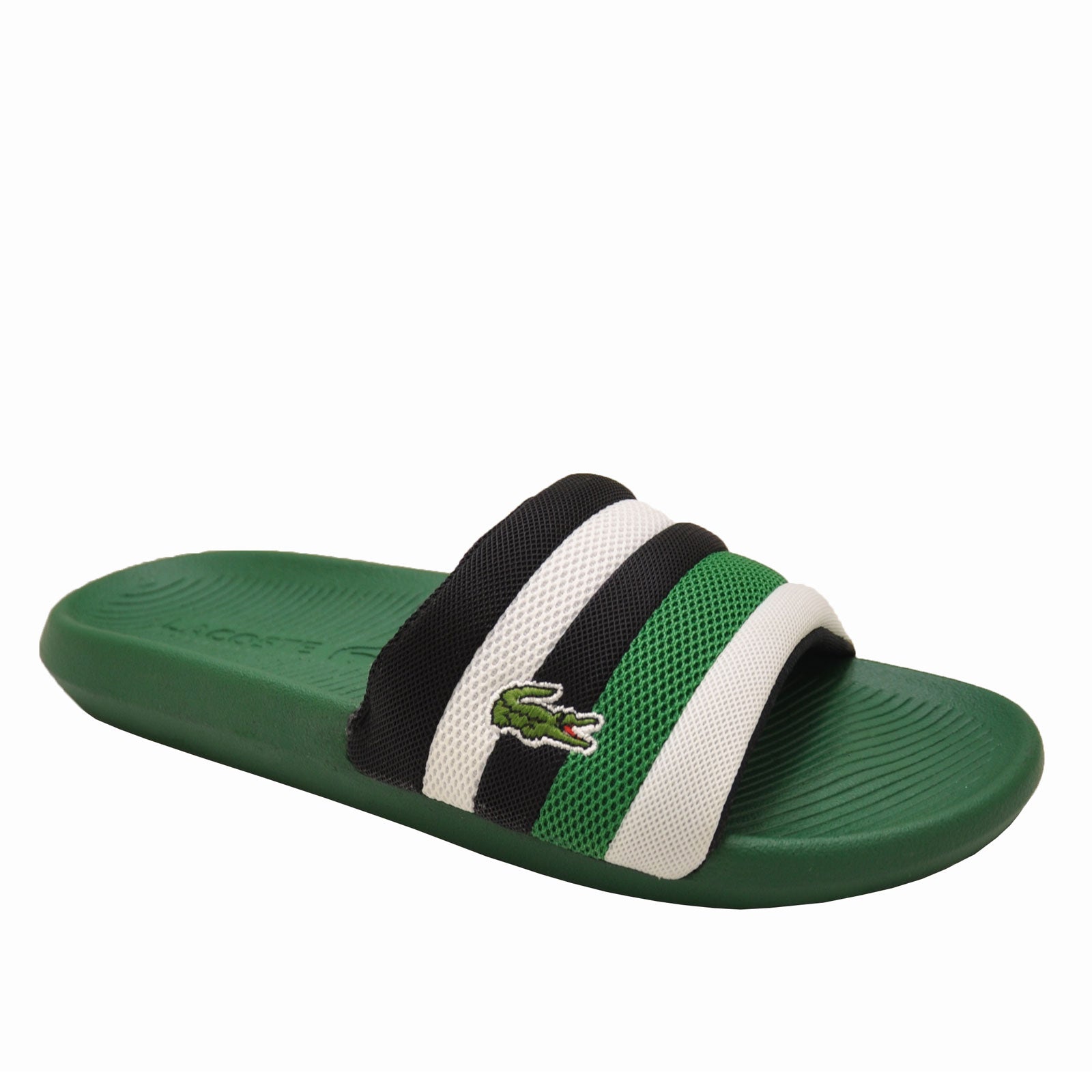 black and gold lacoste slides