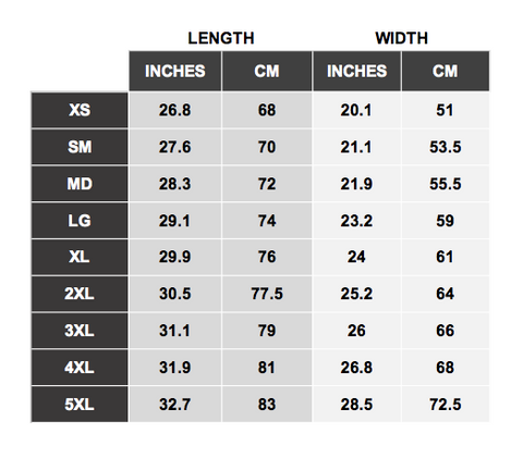 Jersey sizing chart (Mens) – Warriors Rugby