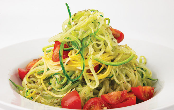 Enjoy fresh zucchini and squash noodles in place of high-carb pasta.