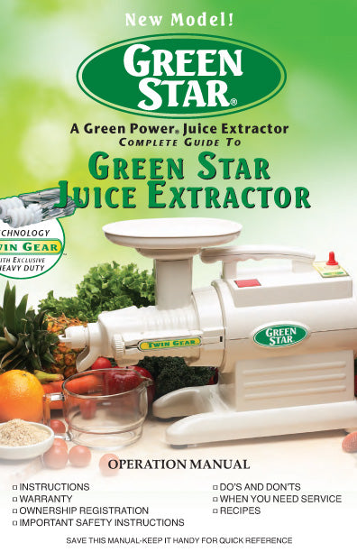 Elite Gourmet EJX017 Cold Press Slow Juicer Instruction Manual