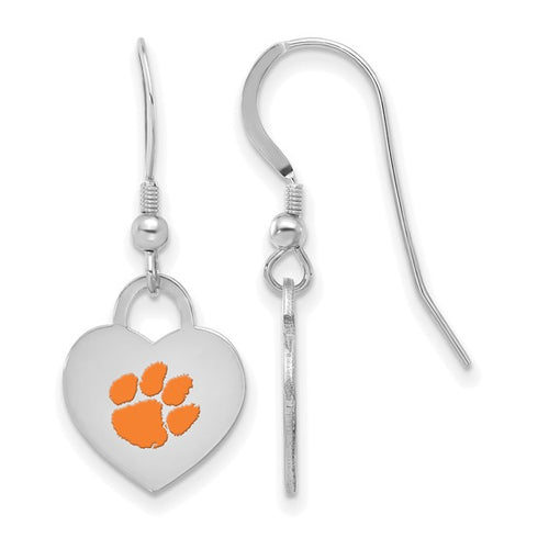 SS Clemson University Enamel Heart Dangle Earrings