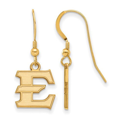 SS w/GP East Tennessee State University Letter E Dangle Wire Earrings