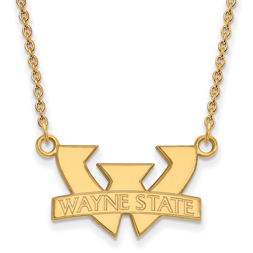 SS w/GP Wayne State U Small "WAYNE STATE" Logo Pendant w/Necklace