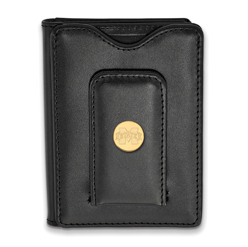 SS w/GP Miss St Logo Black Leather Wallet