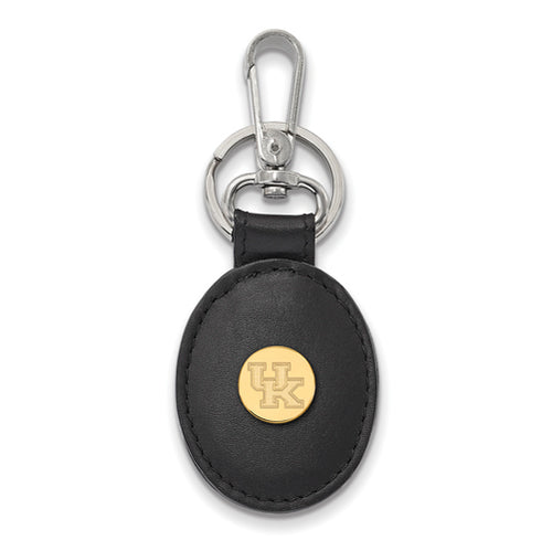 SS w/GP U of Kentucky Black Leather Oval Key Chain