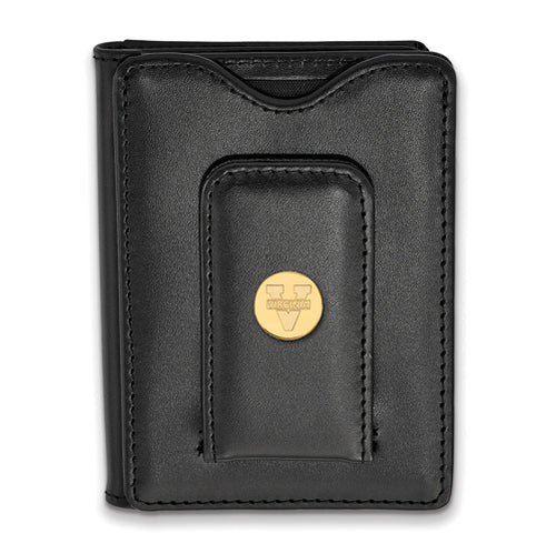 SS w/GP University of Virginia Black Leather Text Logo Wallet