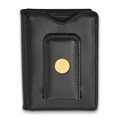 SS w/GP University of Wisconsin Black Leather Letter W Wallet