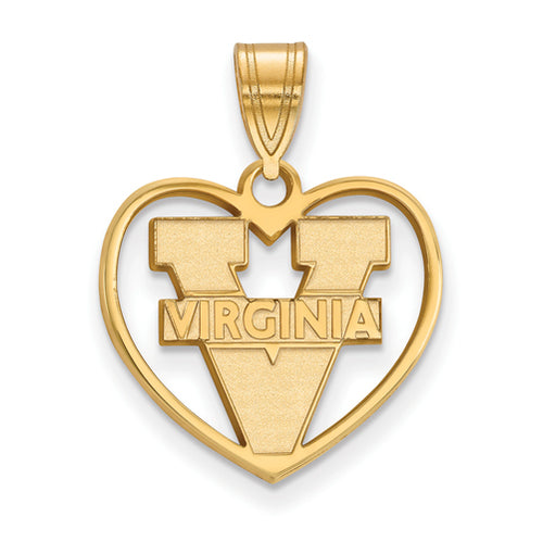 SS w/GP University of Virginia Text Logo Pendant in Heart