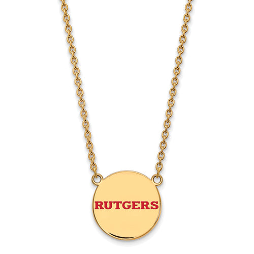 SS w/GP Rutgers Large Enamel Disc Necklace