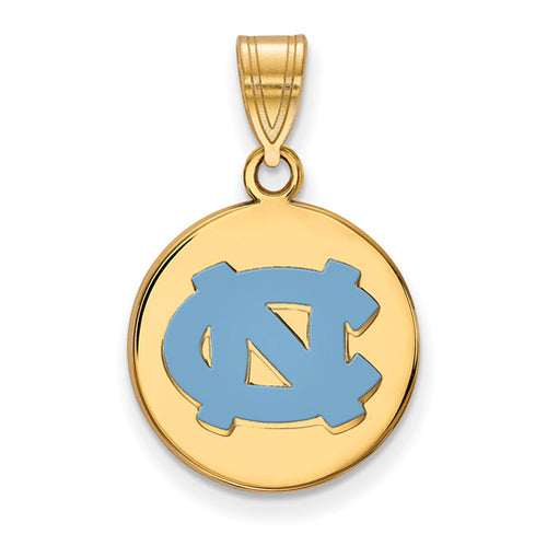 SS w/GP U of North Carolina Medium Enamel NC Logo Disc Pendant