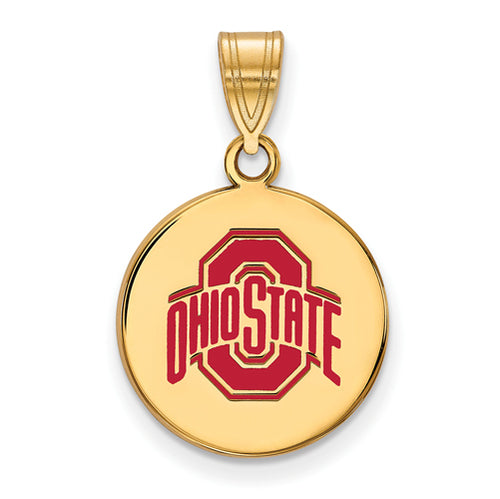 SS w/GP Ohio St Med Enamel Buckeyes Disc Pendant