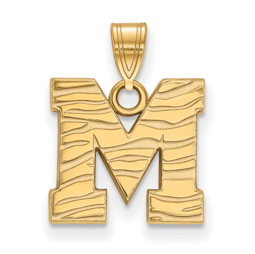 SS w/GP University of Memphis M Tiger Skin Small Pendant