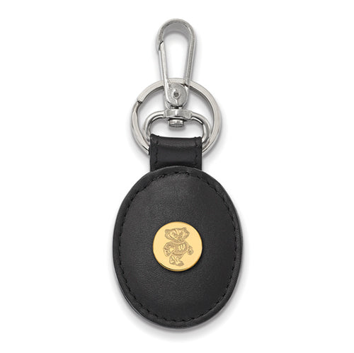 SS w/GP U of Wisconsin Black Leather Oval Bucky Key Chain