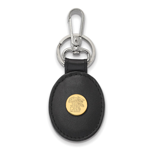 SS w/GP U of Kentucky Black Leather Oval Key Chain