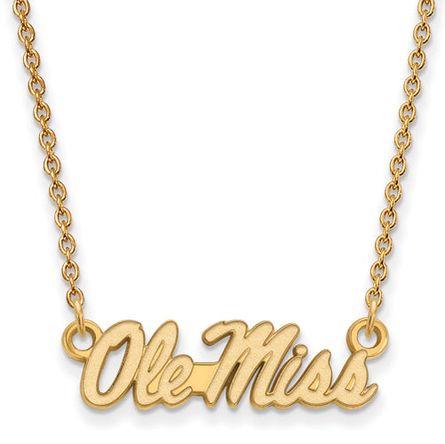 SS w/GP U of Miss Small Script Ole Miss Pendant w/Necklace