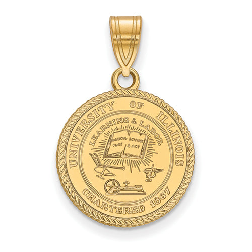 SS w/GP University of Illinois Medium Crest Pendant