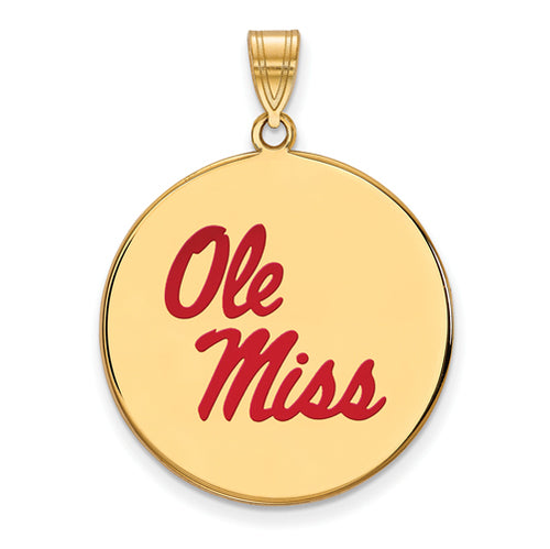 SS w/GP University  of Mississippi XL Enamel Disc Pendant