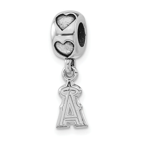 Sterling Silver MLB Los Angeles Angels Logo Charm Dangle Heart Bead