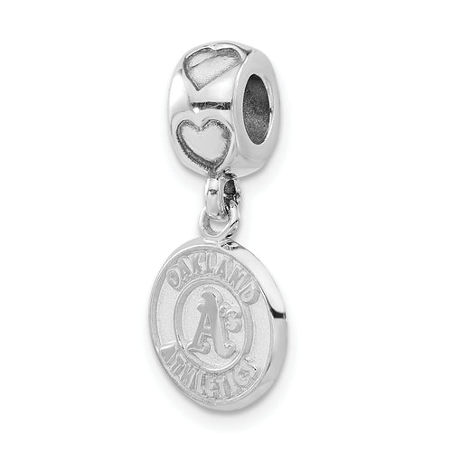 Sterling Silver MLB LogoArt Oakland Athletics Dangle Heart Bead