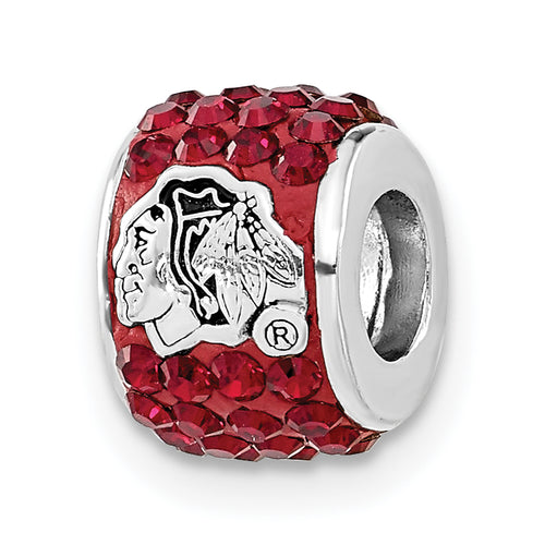 Sterling Silver NHL LogoArt Chicago Blackhawks Crystal Charm Bead