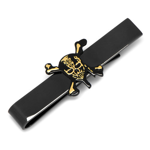 Black and Gold Skull and Crossbones Tie Bar