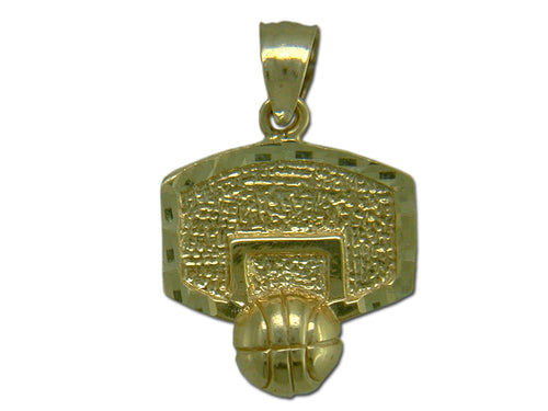 Backboard and Basketball 14 kt Gold Large Pendant