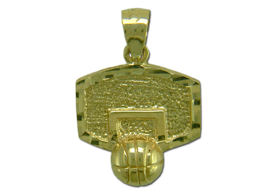 Backboard and Basketball 14 kt Gold Medium Pendant