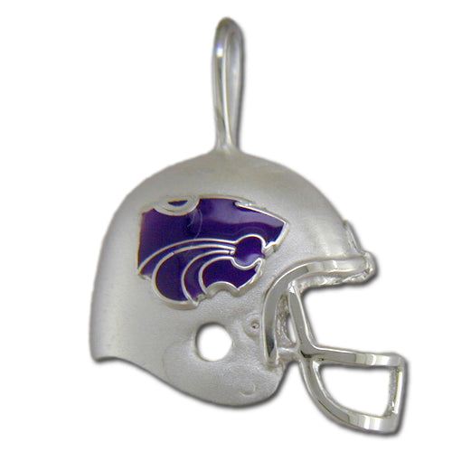 Kansas State University ENAMEL POWERCAT HELMET Silver Pendant