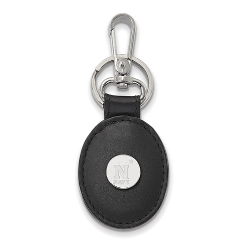 SS Navy Black Leather Oval Key Chain