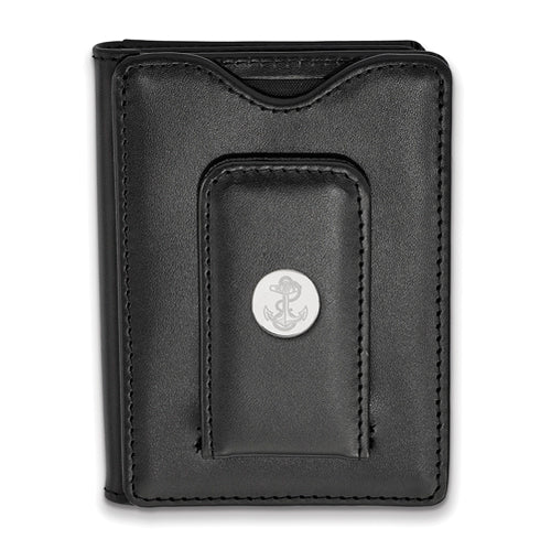 SS Navy Anchor Black Leather Money Clip Wallet