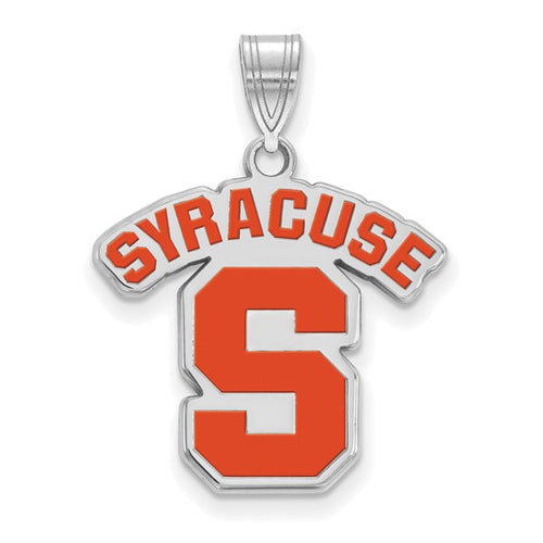 Sterling Silver Rhodium-plated Syracuse University Small Enameled Pendant