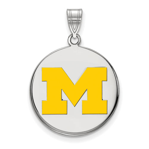 Sterling Silver LogoArt Michigan (Univ Of) Large Yellow Enamel Disc Pendant