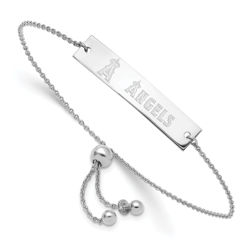 Sterling Silver Rhod-plated MLB LogoArt Angels Name Bar Adj Bracelet