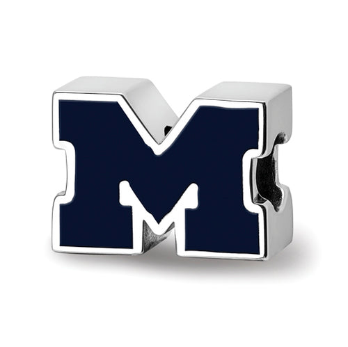 Sterling Silver University of Michigan Block M Enameled 1-sided Bead