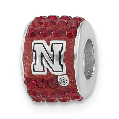 Sterling Silver University of Nebraska Polished Red Crystal Bead Charm