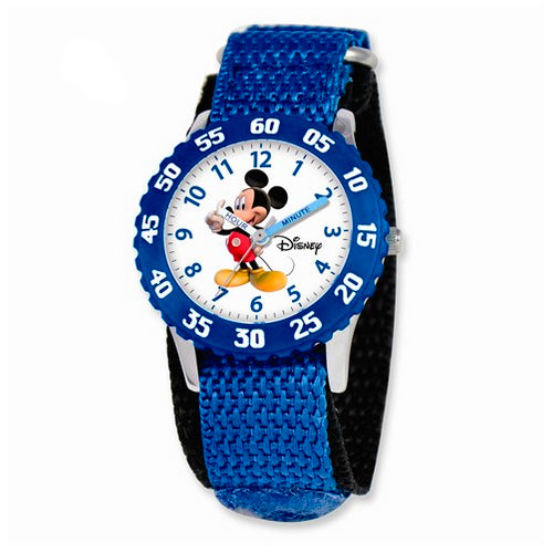 Disney Kids Mickey Mouse Blue Hook and Loop Band Time Teacher Watch