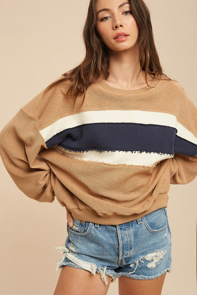 Emmie Contrast Stripe Sweatshirt - Tan