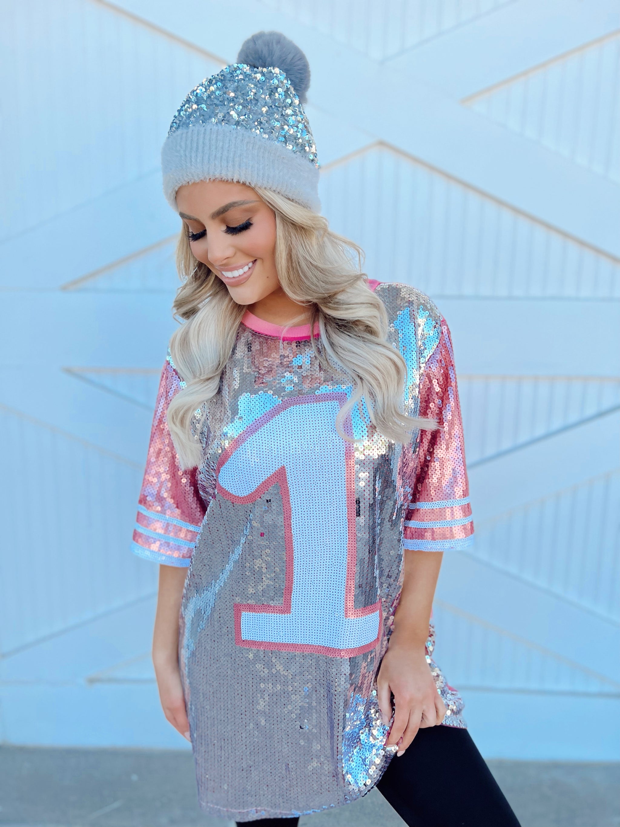 GAMEDAY SEQUIN #4 JERSEY DRESS/TUNIC/TOP