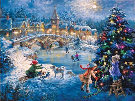 Ice Skating Winter Scene Diamond Painting – DiamondXpres