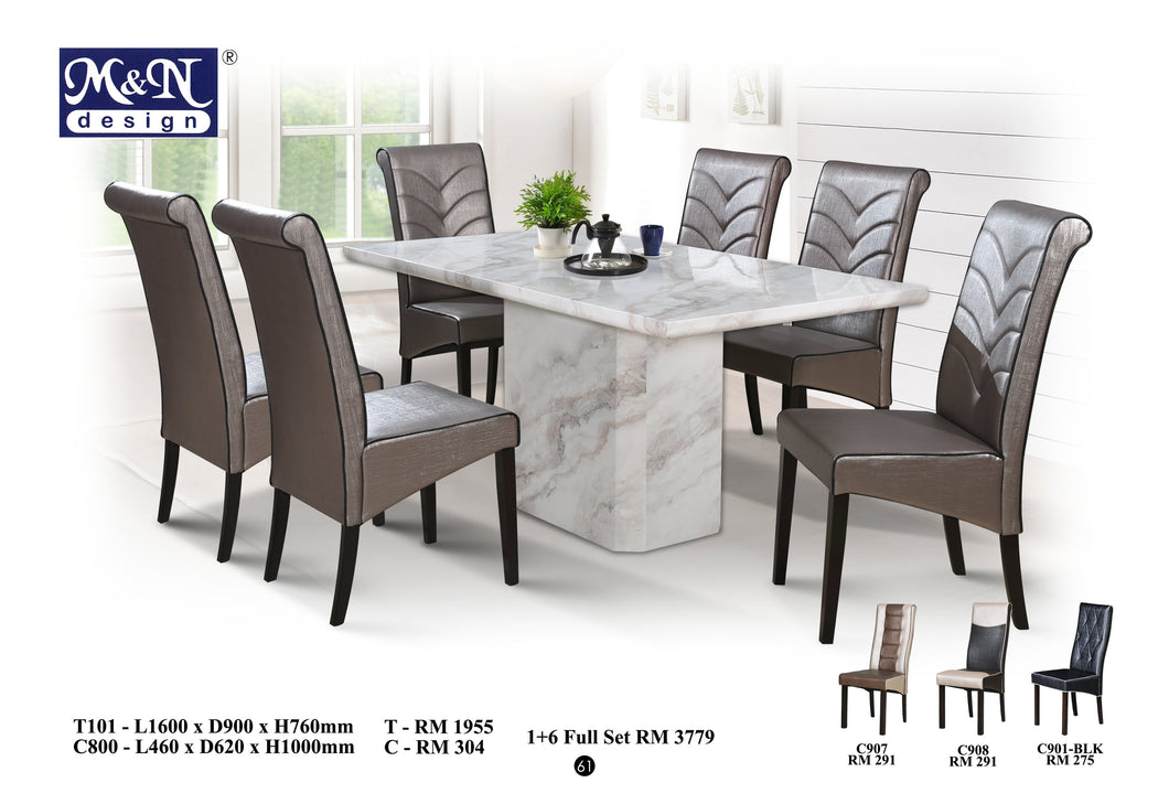 Long Marble Dining Table Set T101 C800 1 6 Full Set Kenitti Furniture