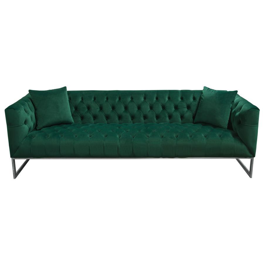 Diamond Sofa Crawford Tufted Sofa in Emerald Green Velvet w/ Polished
