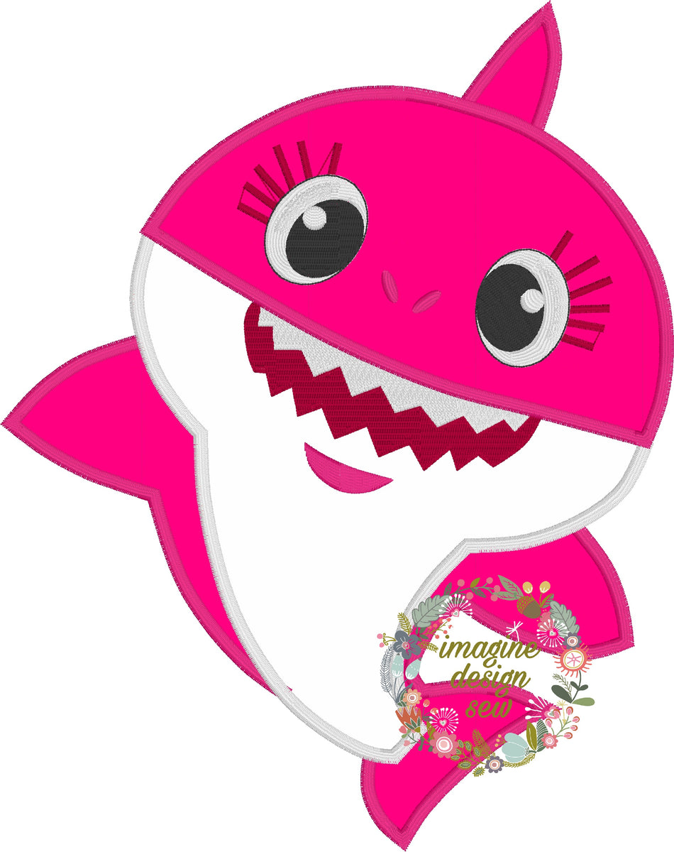 Download Pink Baby Shark Inspired machine embroidery applique ...