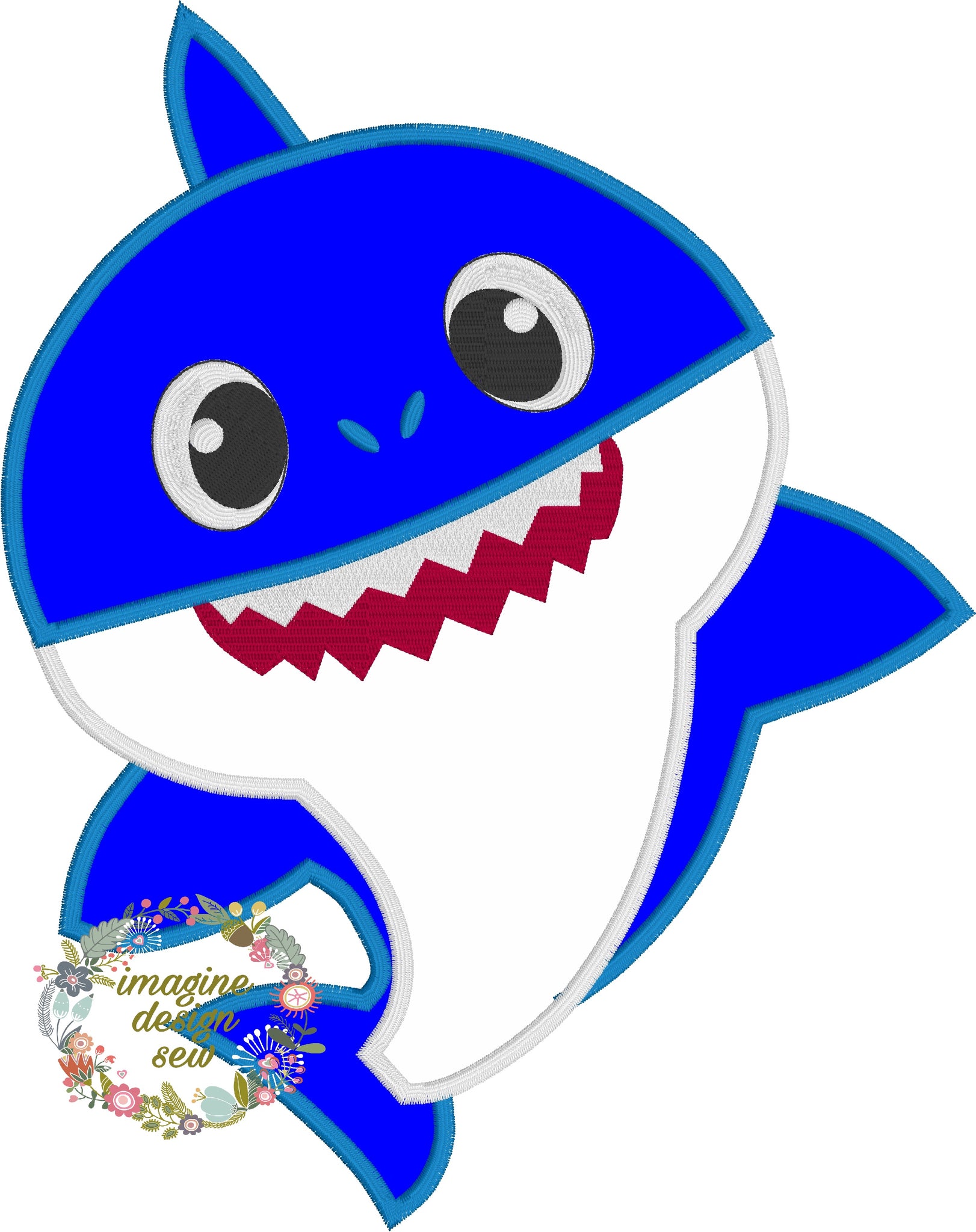 Download Blue Baby Shark Inspired machine embroidery applique ...