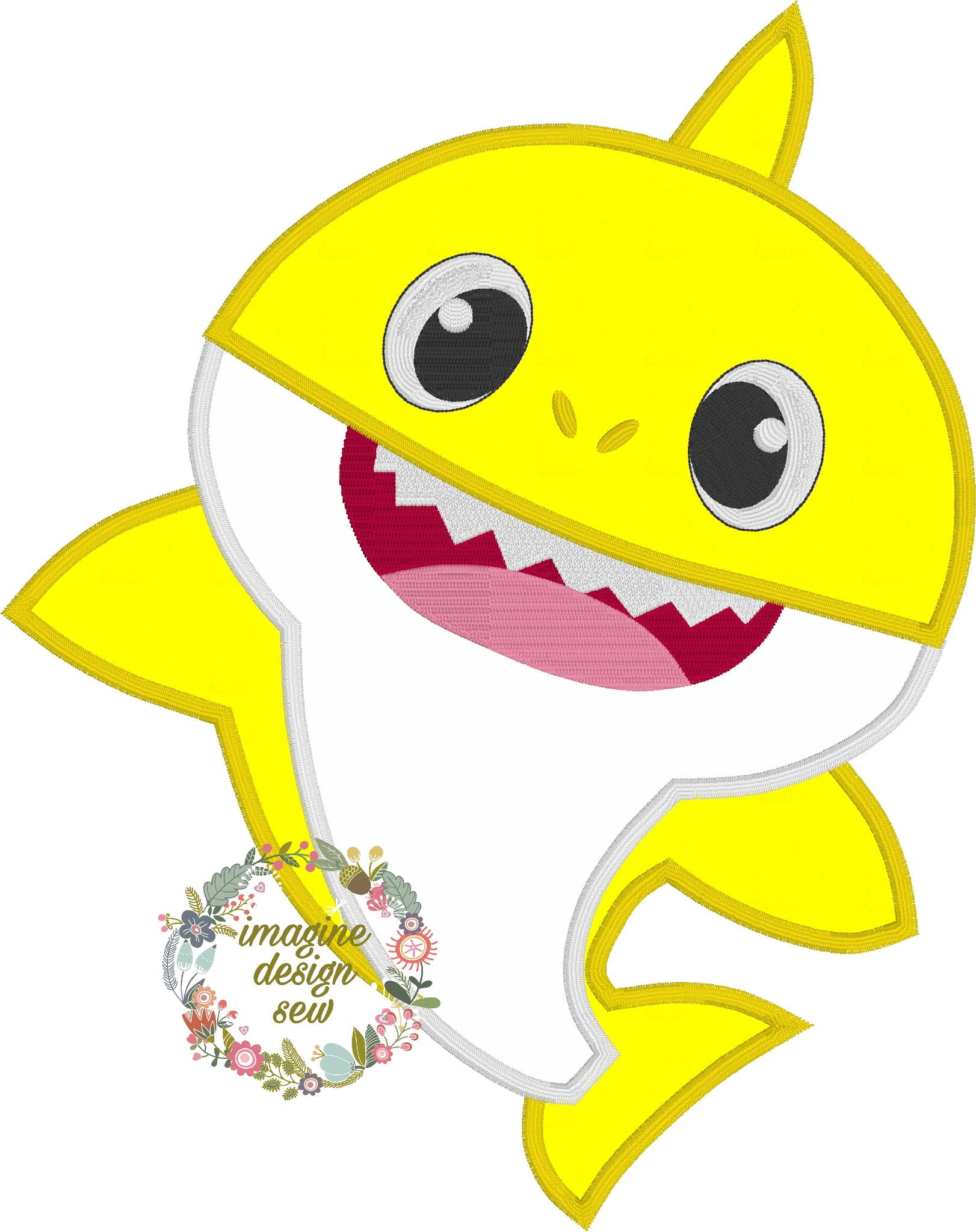 Yellow Baby Shark Inspired Machine Embroidery Applique Design Instant Imagine Design Sew